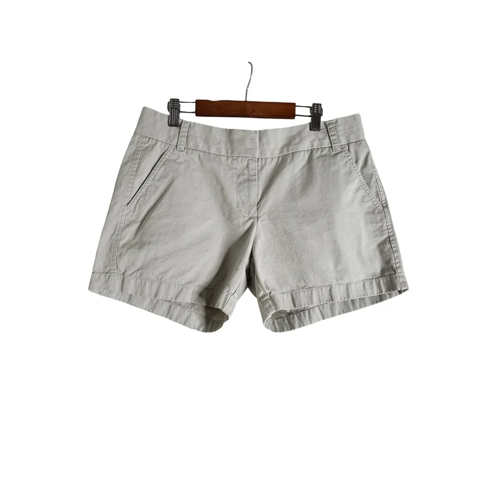 J.Crew Chino Shorts Sz 6 Light Khaki Tan 100% Cotton Twill Flat Front Classic